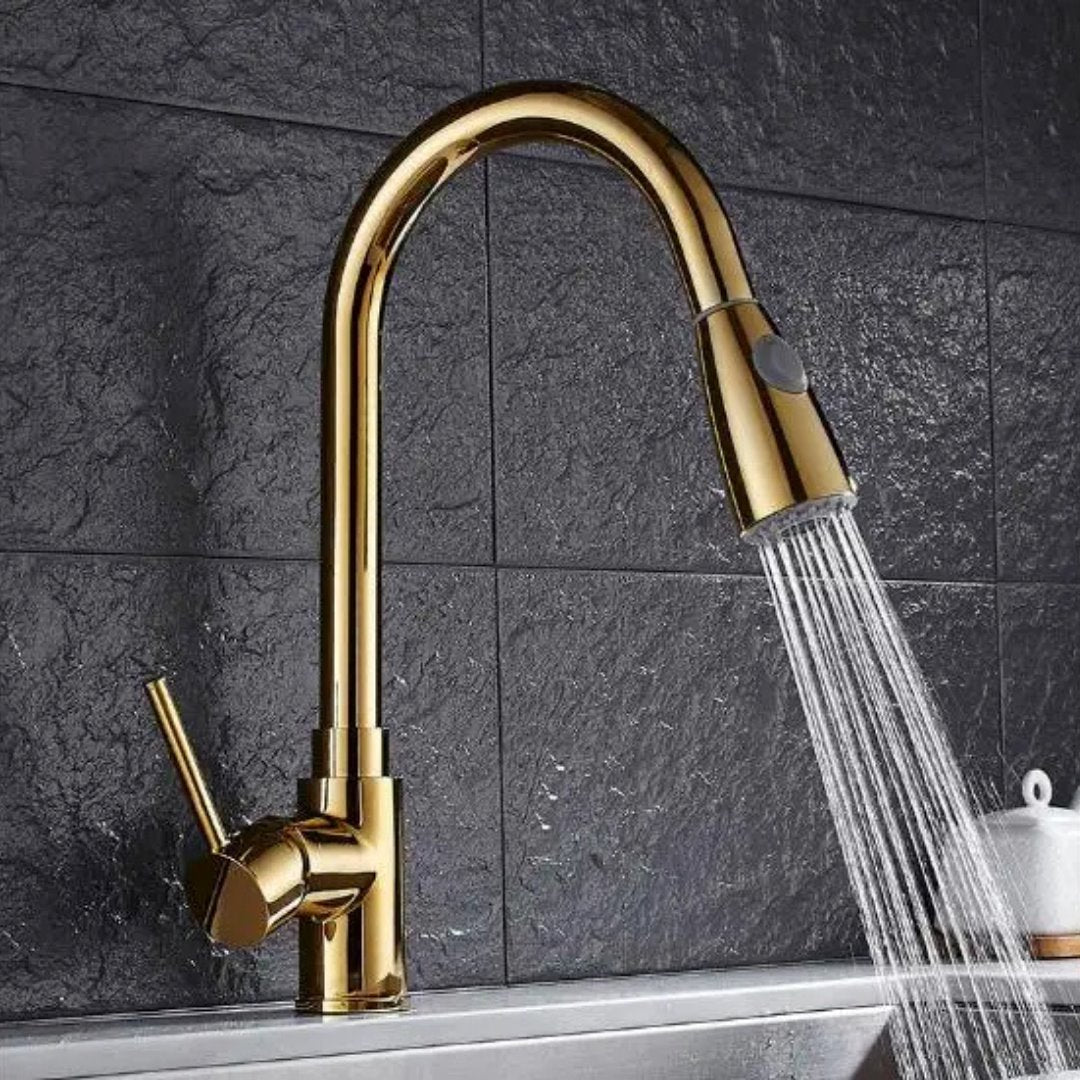 Torneira Gourmet Flexível com Misturador Monocomando Dourada Cozinha e Área Gourmet054 Vitrine das Torneiras