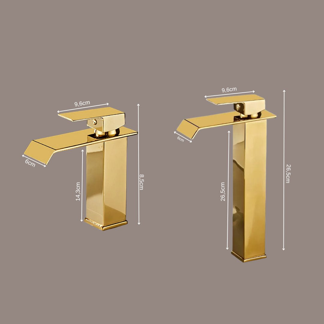 Torneira Luxo Monocomando Estilo Cascata para Banheiro Dourada Banheiros e Lavabos058 Vitrine das Torneiras