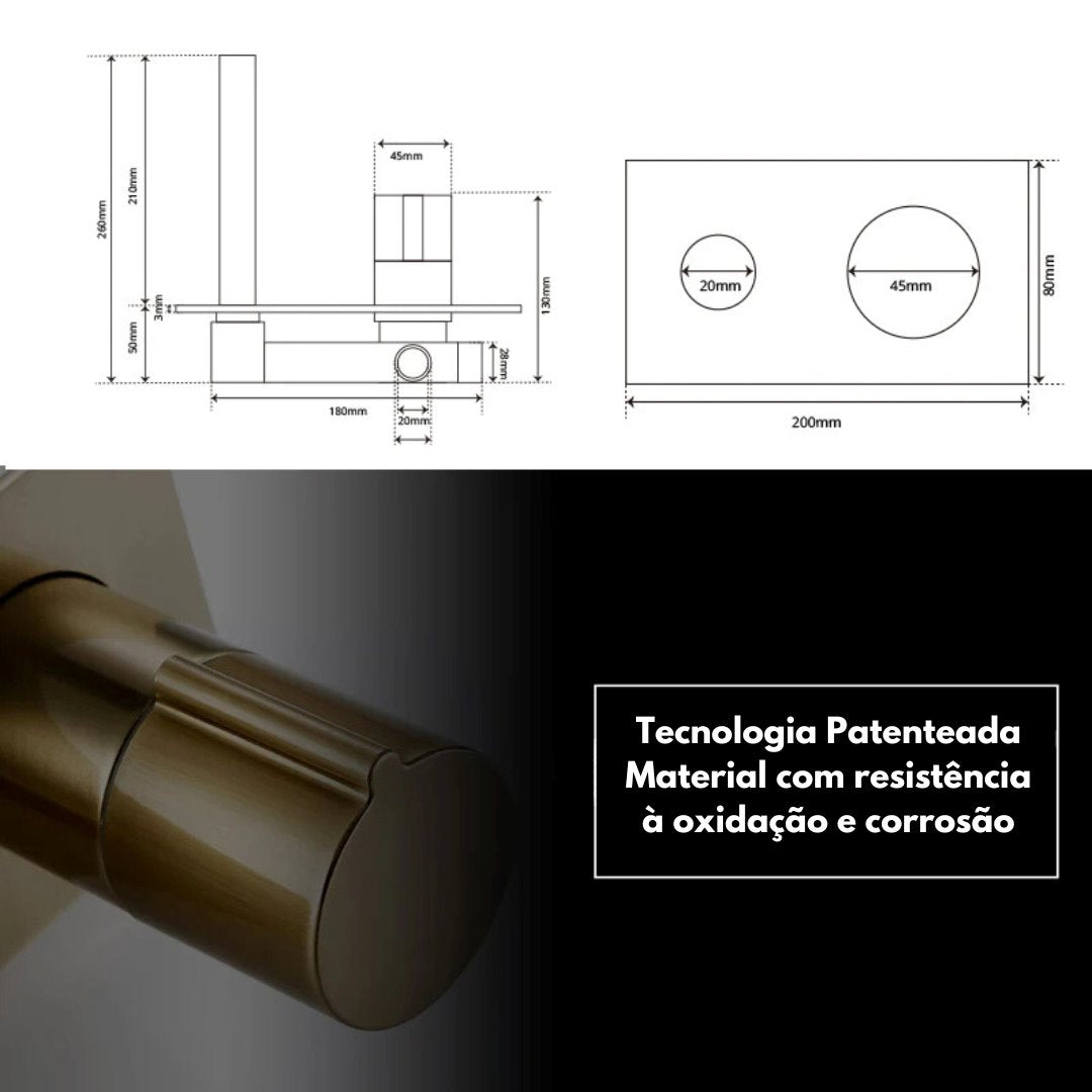 Torneira Misturadora Duplo Controle Latão Acessórios Banheiro045 Vitrine das Torneiras