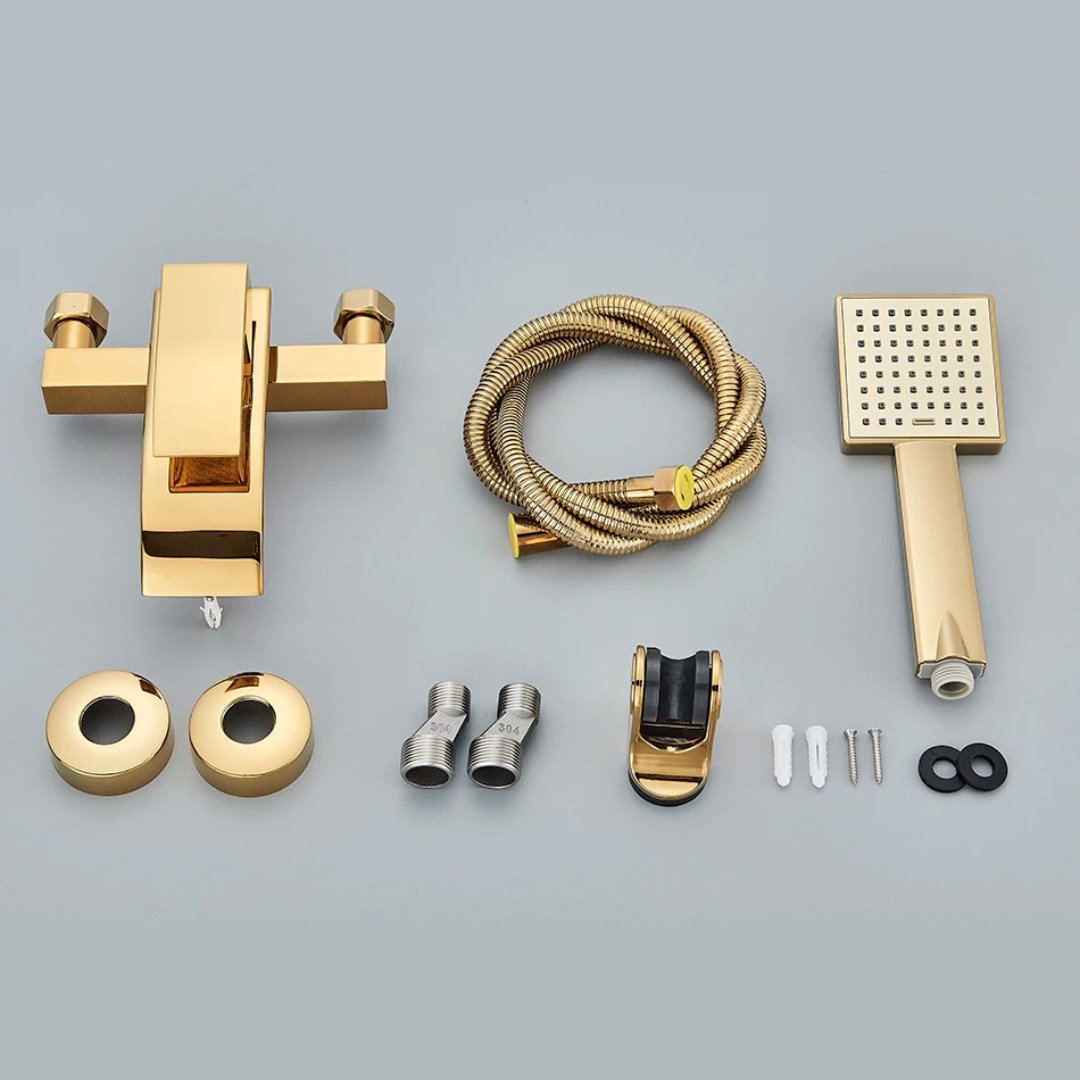 Torneira Monocomando Cascata para Banheiro com Ducha Quadrada - Dourada Banheiros e Lavabos076 Vitrine das Torneiras