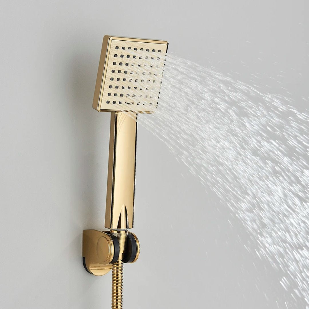 Torneira Monocomando Cascata para Banheiro com Ducha Quadrada - Dourada Banheiros e Lavabos076 Vitrine das Torneiras