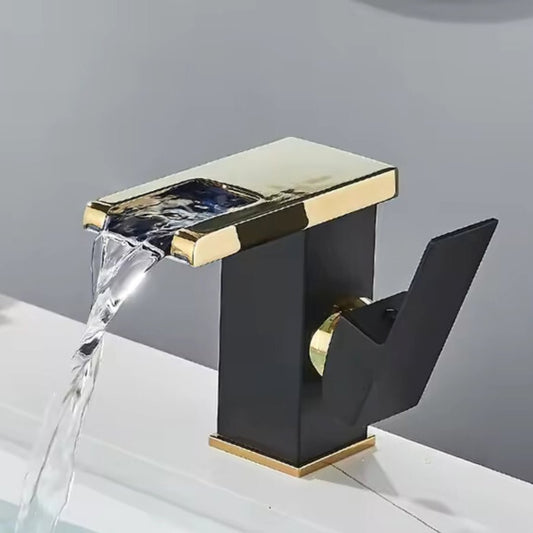 Torneira Monocomando de Banheiro com Válvula Cerâmica e LED Dourada - Economia de Água Banheiros e Lavabos019 Vitrine das Torneiras Preto e Dourado