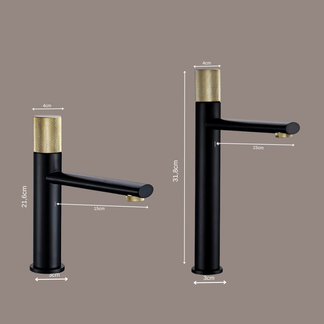 Torneira Monocomando Elegante para Lavatório Preto com Dourado Banheiros e Lavabos077 Vitrine das Torneiras