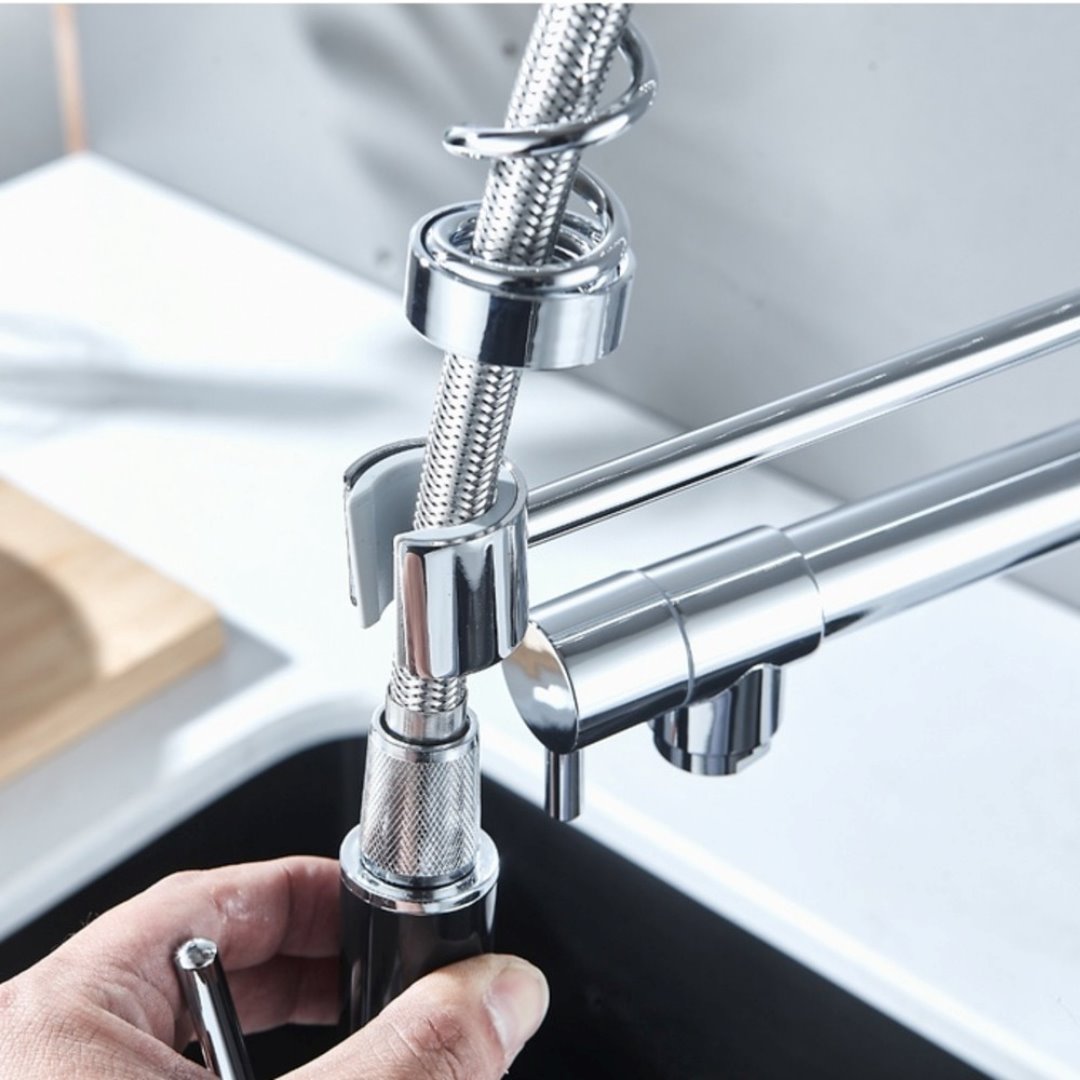 Torneira Monocomando Gourmet com Spray Extensor - Elegance Plus Prata Cozinha006 Vitrine das Torneiras
