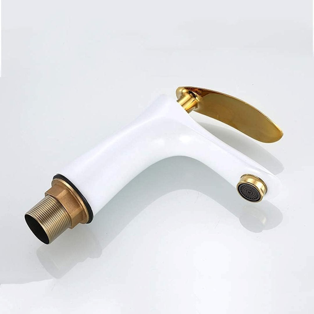 Torneira Monocomando Luxo Para Banheiro com Cascata 220V Branco com Dourado Banheiros e Lavabos094 Vitrine das Torneiras