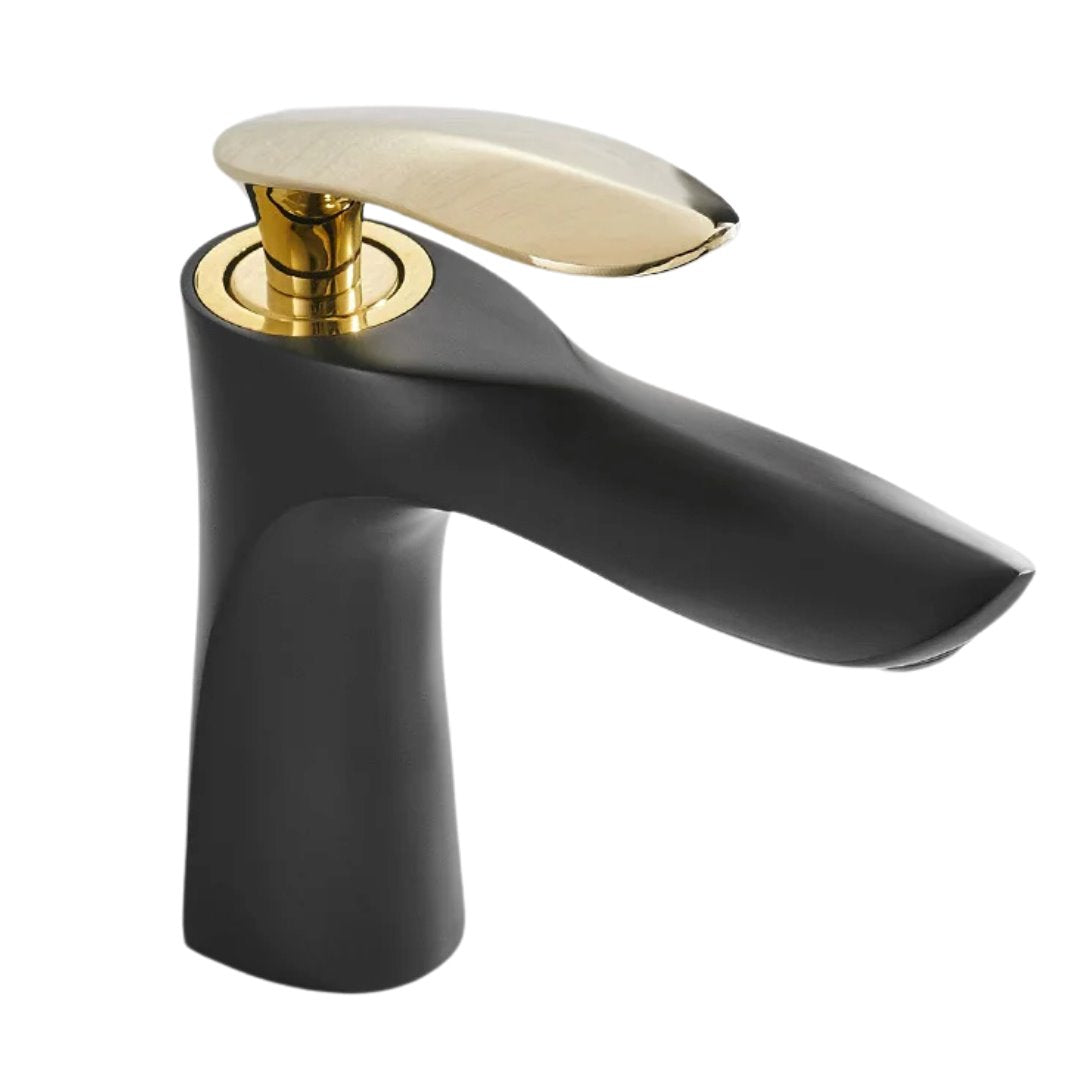 Torneira Monocomando Luxo Para Banheiro com Cascata 220V Preto com Dourado Banheiros e Lavabos098 Vitrine das Torneiras