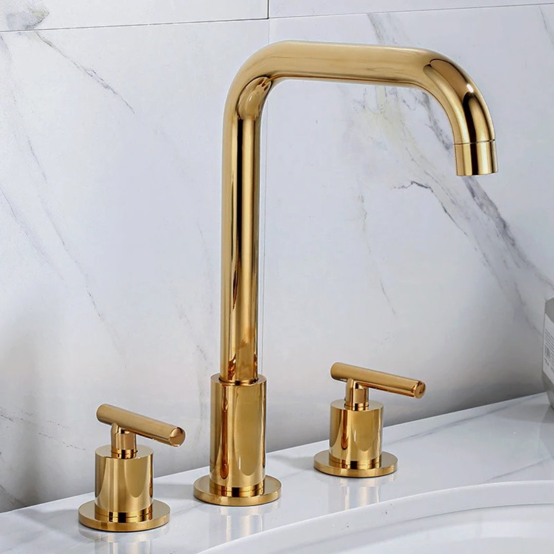 Torneira para Lavatório Reta Tripla Luxo Banheiro044 Vitrine das Torneiras Dourado
