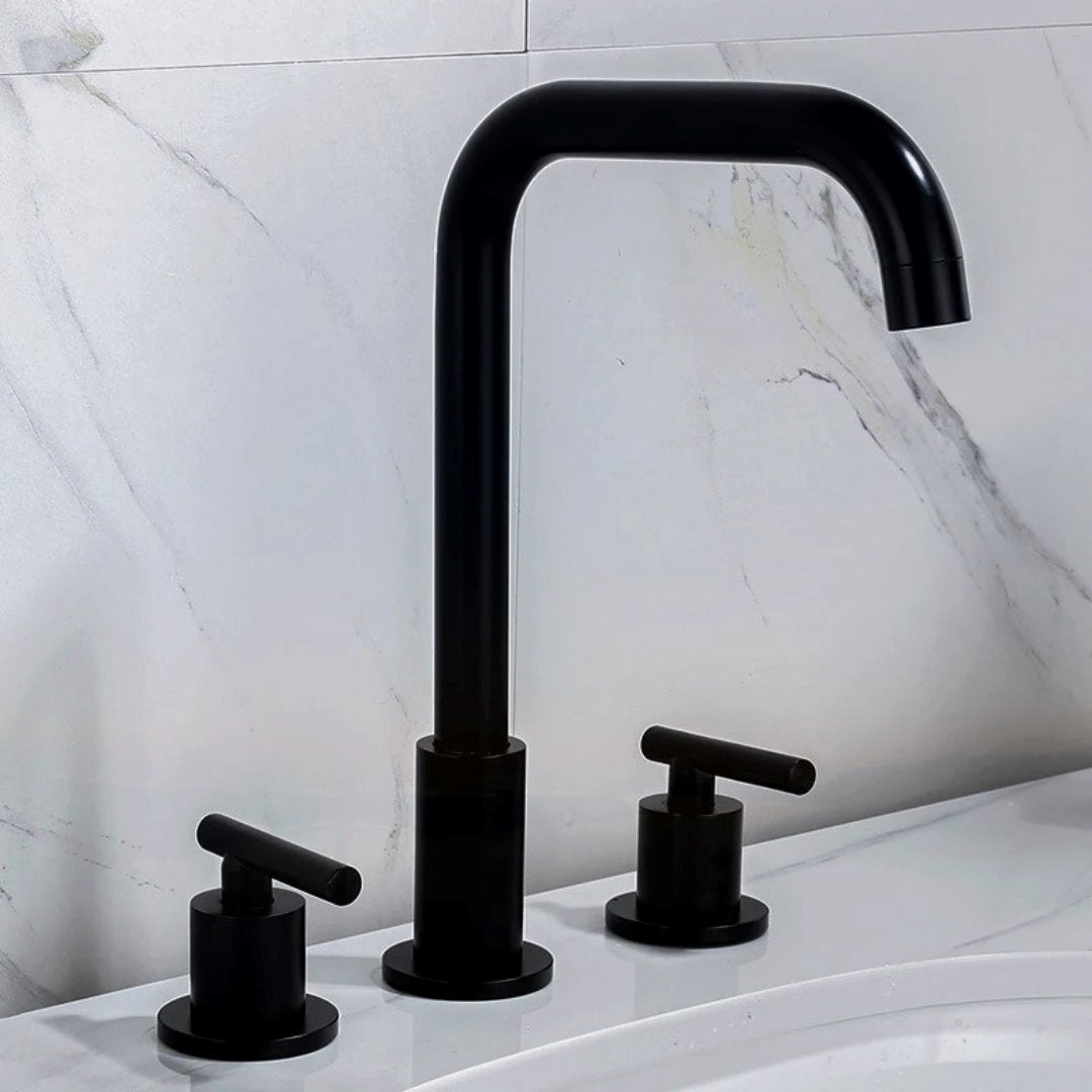 Torneira para Lavatório Reta Tripla Luxo Banheiro044 Vitrine das Torneiras Preto