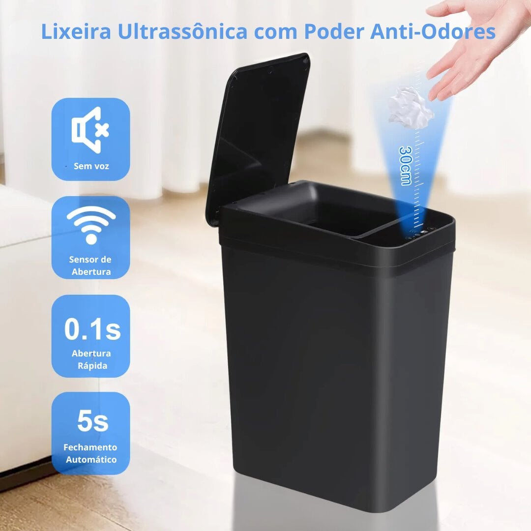 Banheiro Espaço: Lixeira Ultrassônica com Poder Anti-Odores - Preto Acessórios Banheiro002 Vitrine das Torneiras 