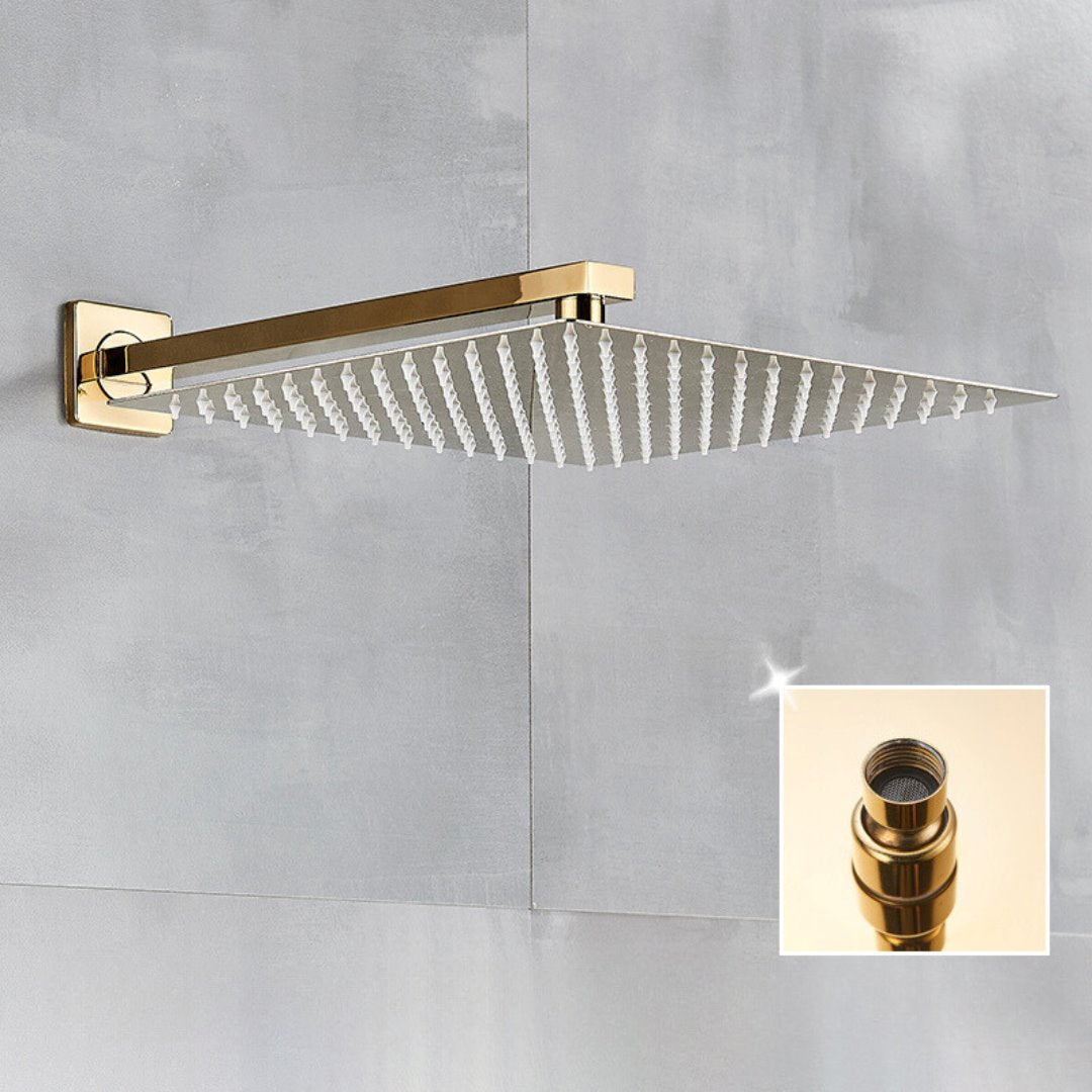 Chuveiro Quadrado de Luxo em Aço Inoxidável Ducha006 Vitrine das Torneiras Ouro Polido 30 cm 
