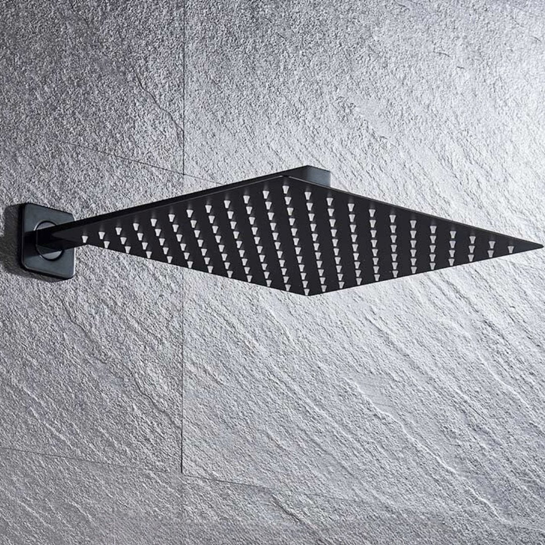 Chuveiro Quadrado de Luxo em Aço Inoxidável Ducha006 Vitrine das Torneiras Preto Matte 30 cm 