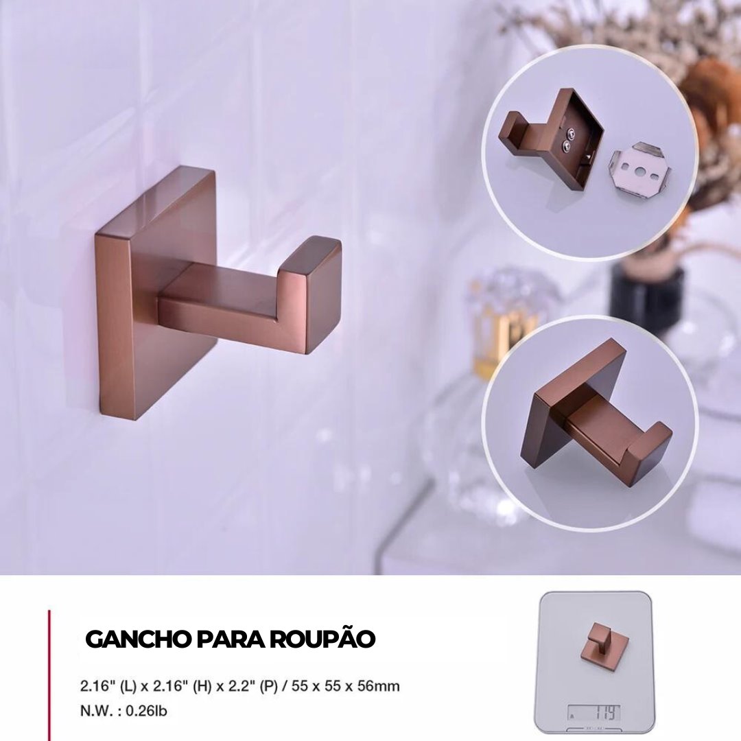 Conjunto de Utensílios Banheiro Escovado Rose Gold Acessórios Banheiro038 Vitrine das Torneiras 