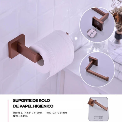 Conjunto de Utensílios Banheiro Escovado Rose Gold Acessórios Banheiro038 Vitrine das Torneiras 