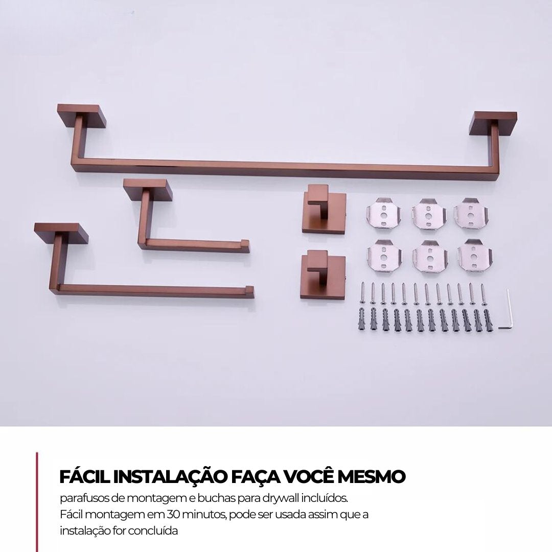 Conjunto de Utensílios Banheiro Escovado Rose Gold Acessórios Banheiro038 Vitrine das Torneiras 