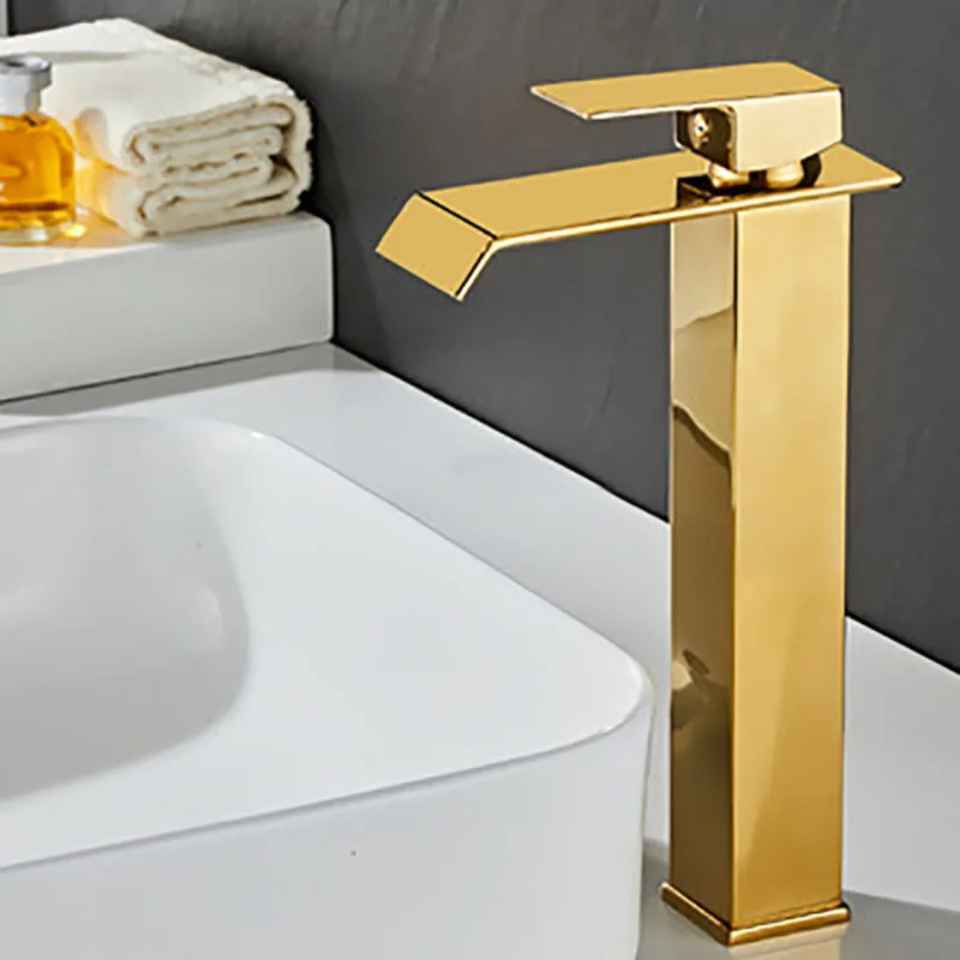 Torneira Luxo Monocomando Estilo Cascata para Banheiro Dourada