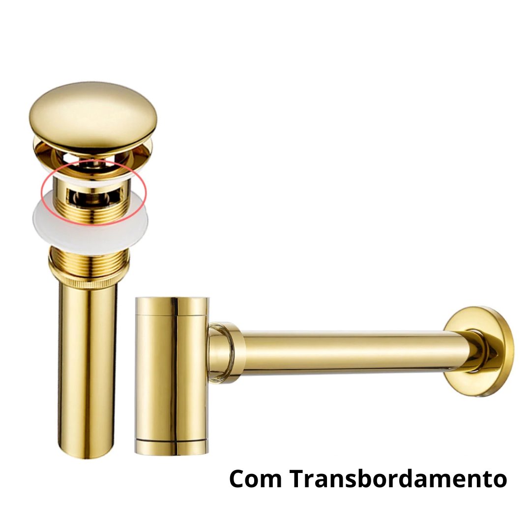 Drenagem Elegante para Pia - Armadilha em Latão com Pop Up Drain Acessório026 Vitrine das Torneiras Com Transbordamento Dourado 