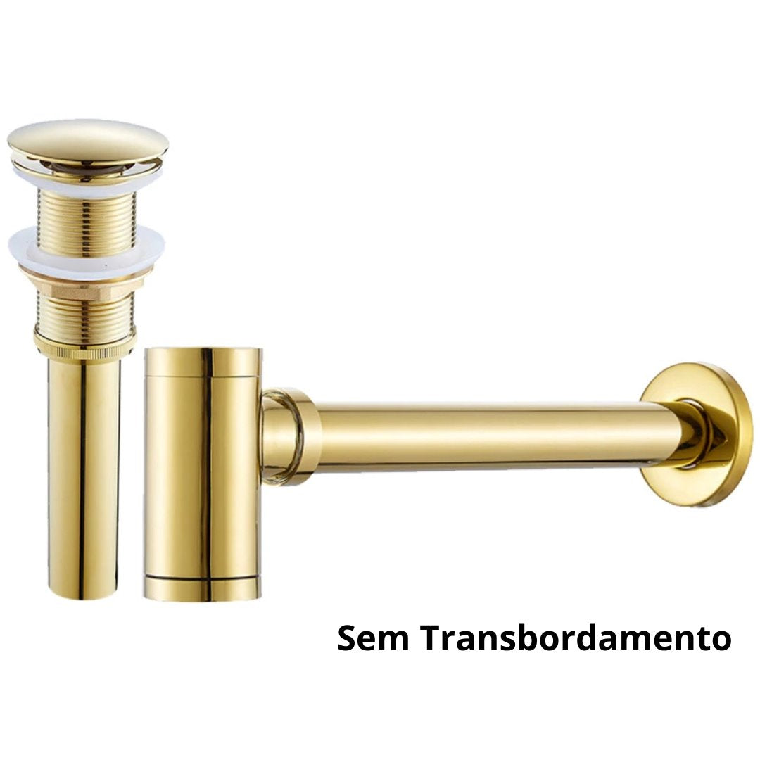 Drenagem Elegante para Pia - Armadilha em Latão com Pop Up Drain Acessório026 Vitrine das Torneiras Sem Transbordamento Dourado 