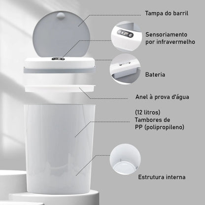 Lixeira Automática Higiênica Silenciosa de 12L Acessórios Banheiro052 Vitrine das Torneiras 