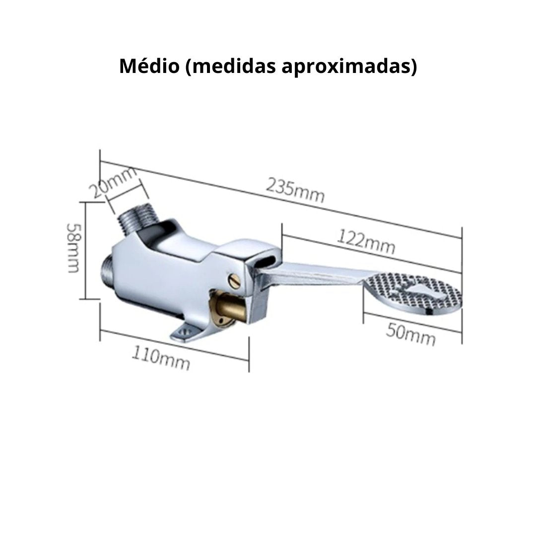 Pedal de Torneira em Cobre Antiferrugem – Modelo Hospitalar e Laboratorial com Válvula de Água Fria Única Acessório004 Vitrine das Torneiras M (23.5cm x 5.8cm) 