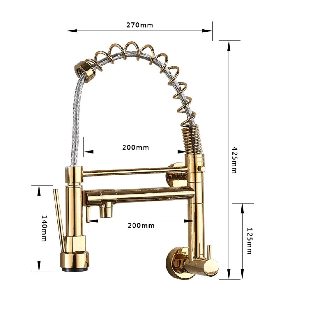 Torneira de Cozinha Premium com Saída Dupla e Pulverizador Giratório - Montada na Parede, Somente para Água Fria Cozinha017 Vitrine das Torneiras 