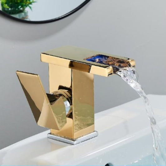 Torneira Monocomando de Banheiro com Válvula Cerâmica e LED - Economia de Água Banheiro004 Vitrine das Torneiras Dourado 