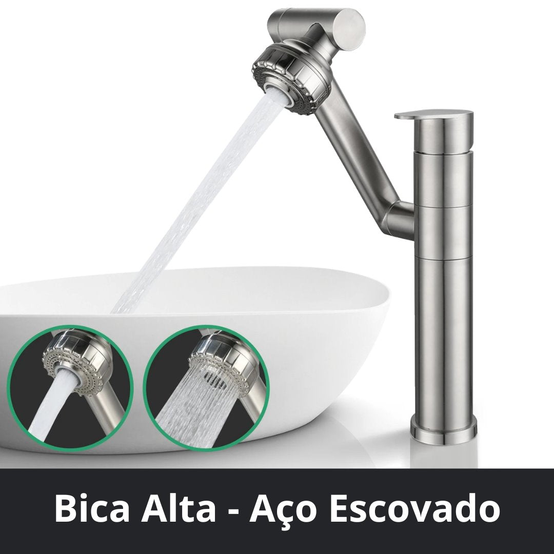 Torneira Monocomando Inox Contemporânea - Modelo Cerâmico Banheiro012 Vitrine das Torneiras Bica Alta Aço Escovado 