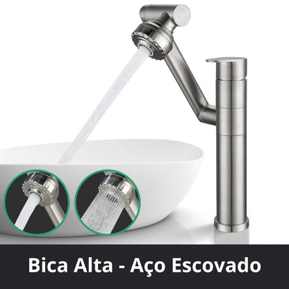 Torneira Monocomando Inox Contemporânea - Modelo Cerâmico Banheiro012 Vitrine das Torneiras Bica Alta Aço Escovado 