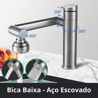 Torneira Monocomando Inox Contemporânea - Modelo Cerâmico Banheiro012 Vitrine das Torneiras Bica Baixa Aço Escovado 