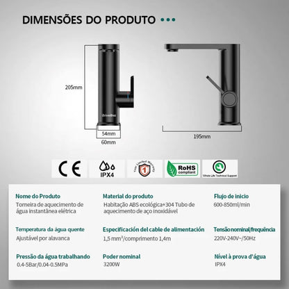 Torneira Quente Instantânea Digital 3200W - Água Quente Sem Espera Acessórios Banheiro033 Vitrine das Torneiras 