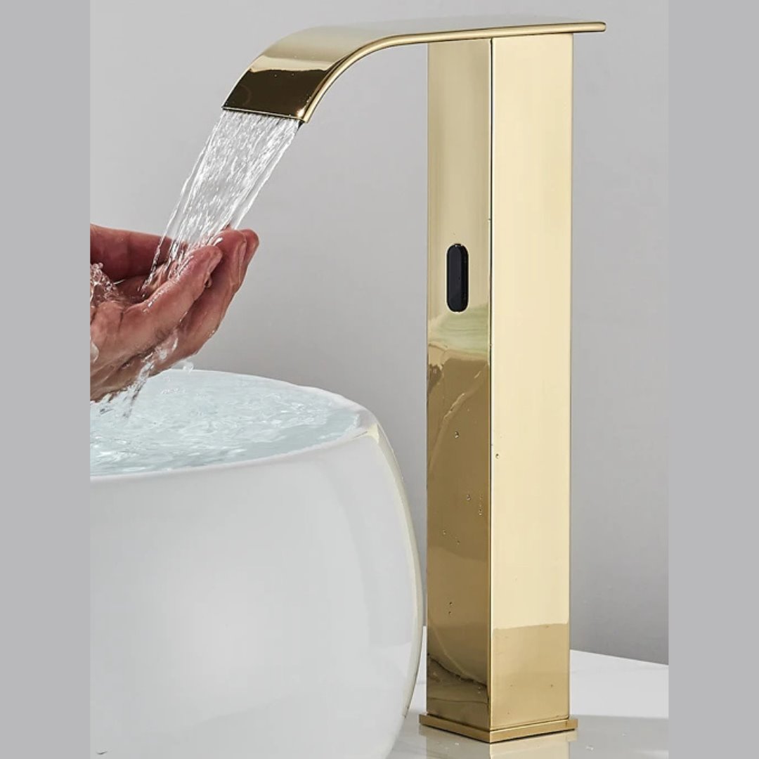 Torneira Sensorial Automática de Luxo para Banheiro - Bica Alta - Misturador Água Quente e Fria Banheiros e Lavabos049 Vitrine das Torneiras Cromado Curvado 